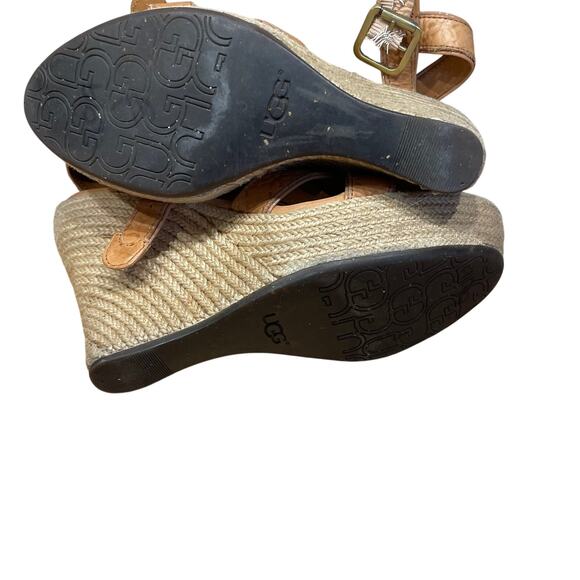 UGG Jackilyn Brown Leather Espadrille Wedge Women's Size 7 Good Condition - Picture 10 of 10